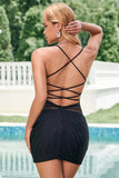 Black Tight Spaghetti Straps Corset Short Homecoming Dress with Beading Black Tight Spaghetti Straps Corset Short Homecoming Dress with Beading