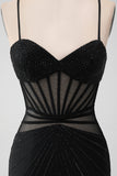 Black Tight Spaghetti Straps Corset Short Homecoming Dress with Beading Black Tight Spaghetti Straps Corset Short Homecoming Dress with Beading