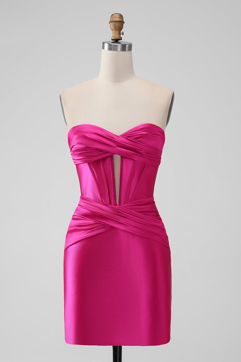 Zapakasa Women Fuchsia Bodycon Short Homecoming Dress Sweetheart Satin Short Corset Cocktail Dress