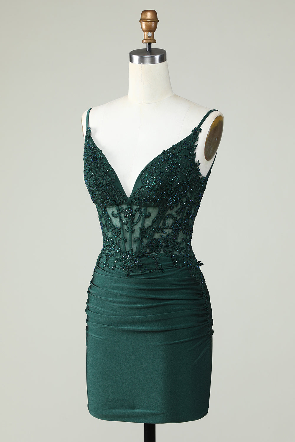 Spaghetti Straps Dark Green Corset Party Dress with Beading Spaghetti Straps Dark Green Corset Party Dress with Beading