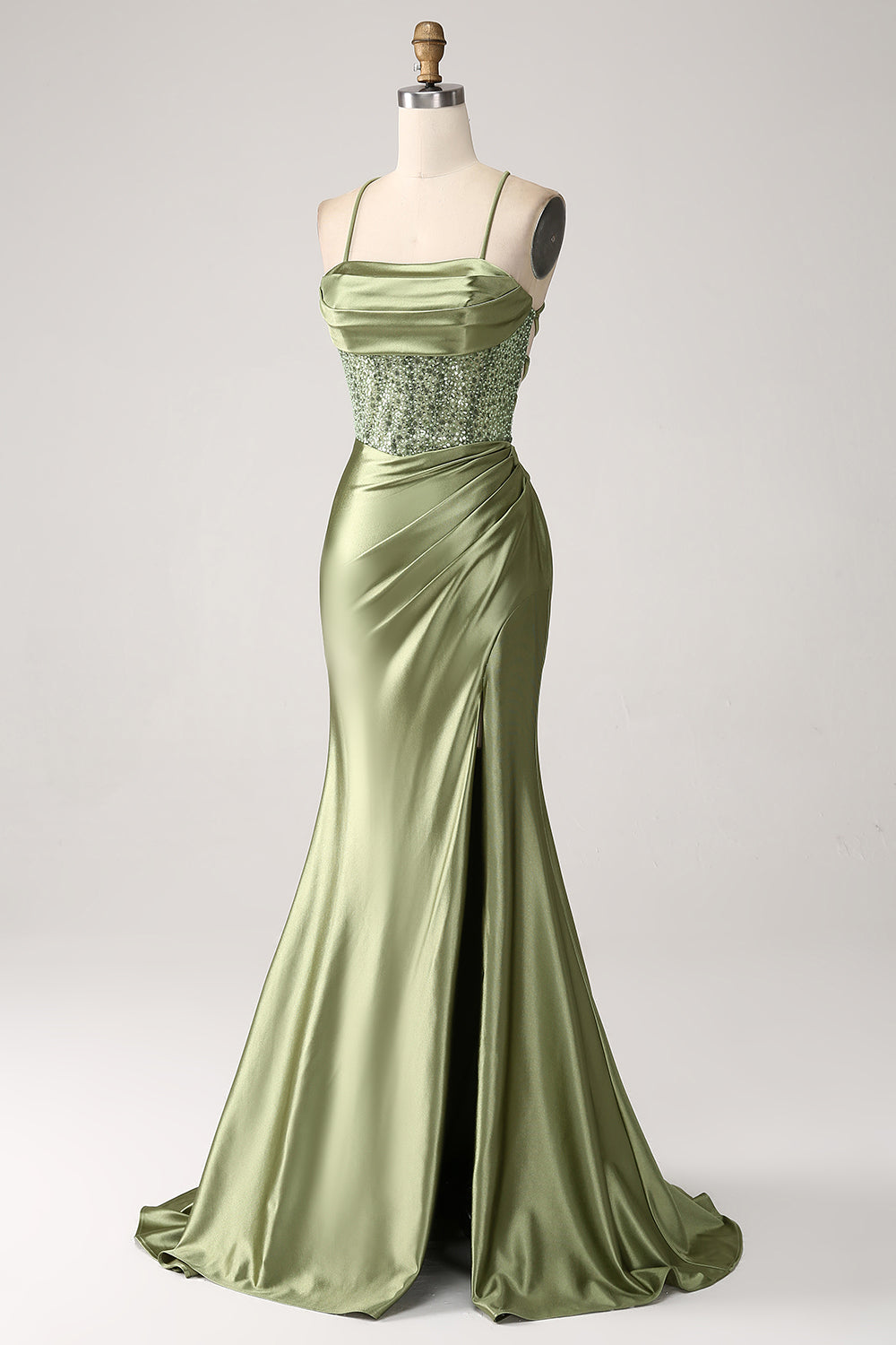 Army Green Mermaid Cowl Neckline Sequin Long Prom Dress With Slit Army Green Mermaid Cowl Neckline Sequin Long Prom Dress With Slit