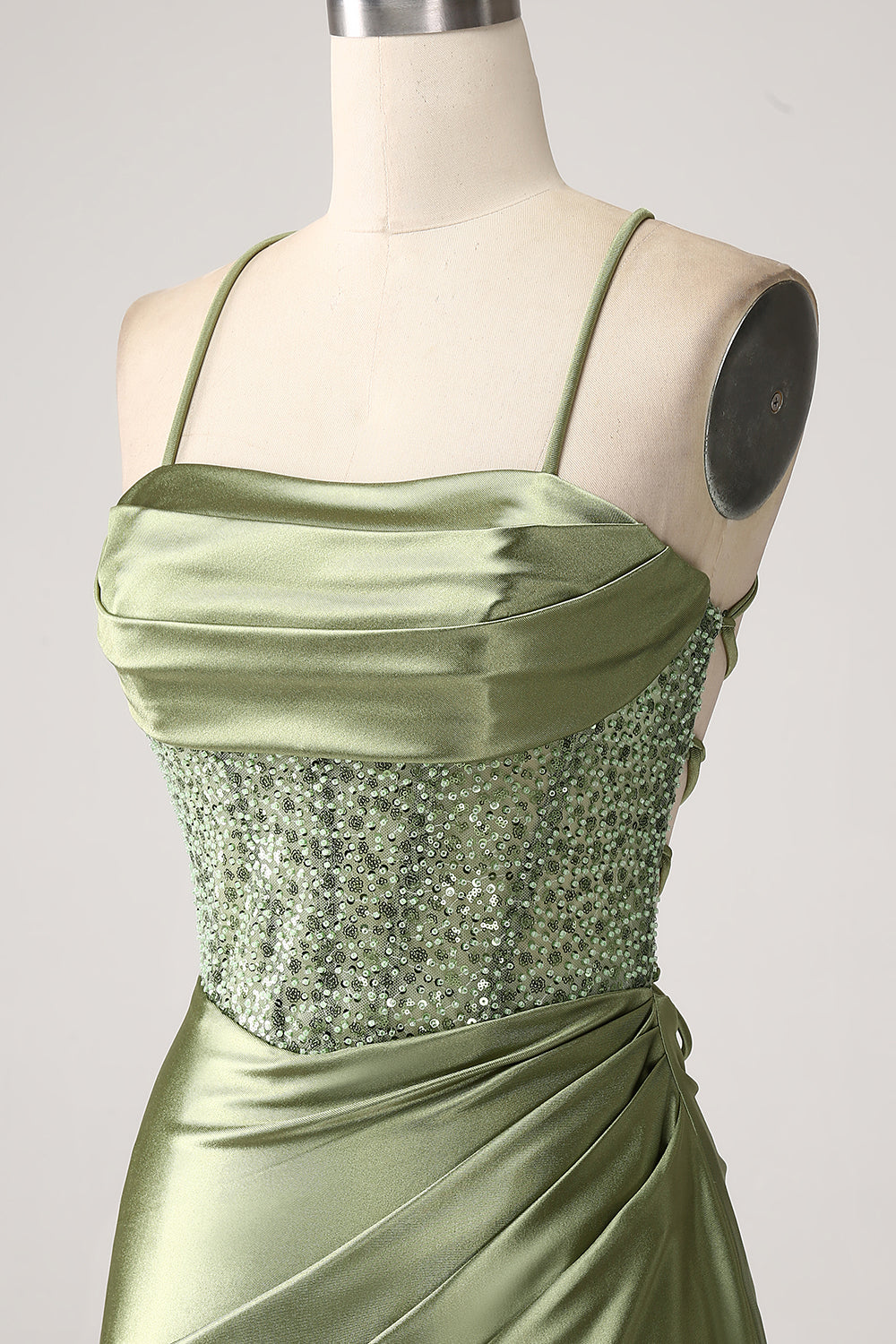 Army Green Mermaid Cowl Neckline Sequin Long Prom Dress With Slit Army Green Mermaid Cowl Neckline Sequin Long Prom Dress With Slit