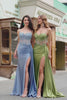 Green Mermaid Pleated Sheer Lace Long Corset Satin Prom Dress with Slit Green Mermaid Pleated Sheer Lace Long Corset Satin Prom Dress with Slit