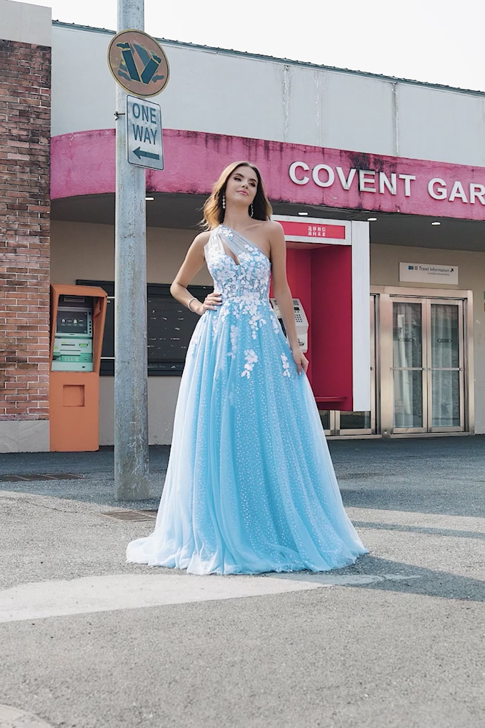 Light Blue A Line One Shoulder Long Tulle Prom Dress With Appliques Light Blue A Line One Shoulder Long Tulle Prom Dress With Appliques