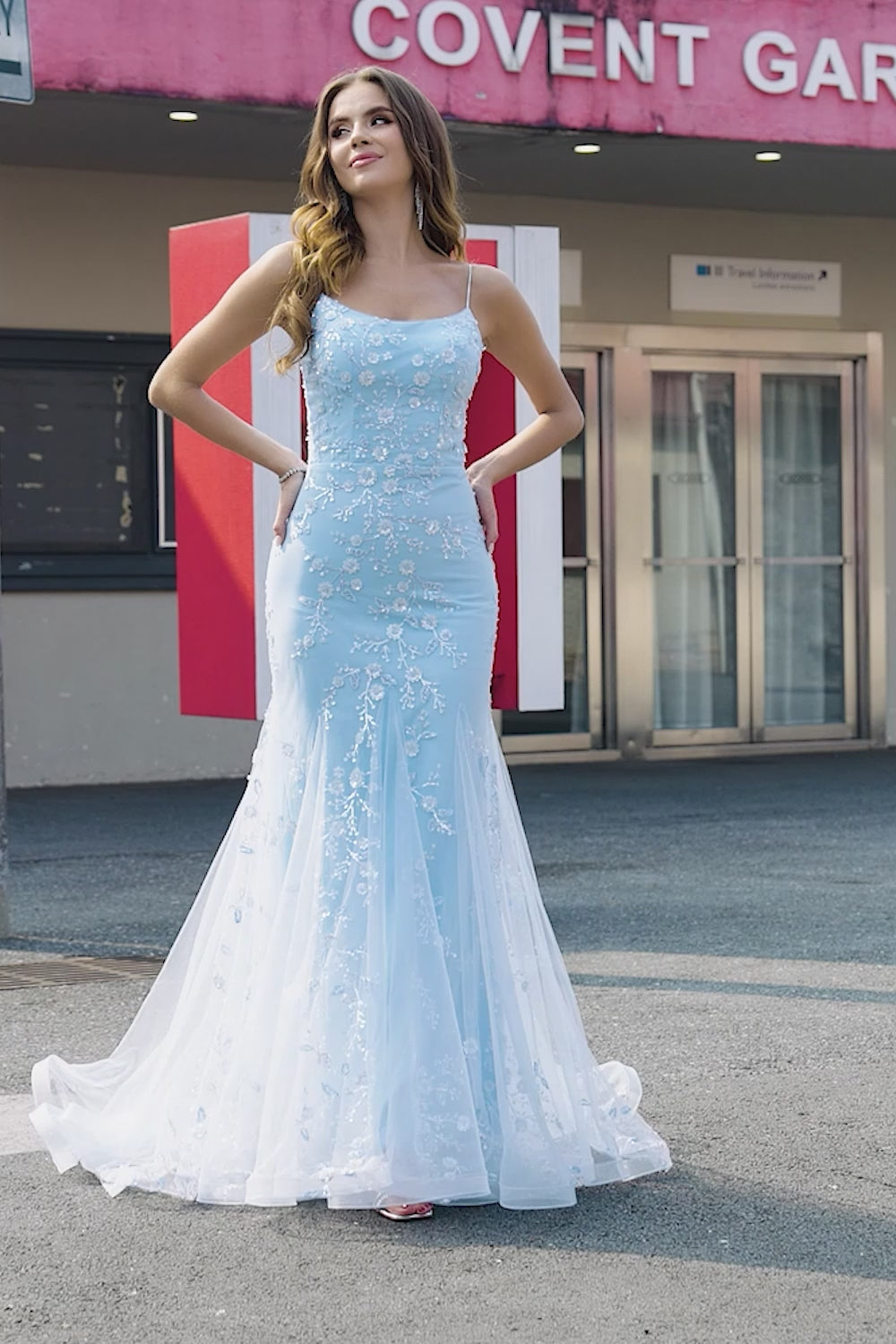 Mermiad Blush Spaghetti Straps Prom Dress with Appliques