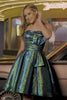 Sparkly Peacock Green Metallic Strapless Short Homecoming Dress Sparkly Peacock Green Metallic Strapless Short Homecoming Dress