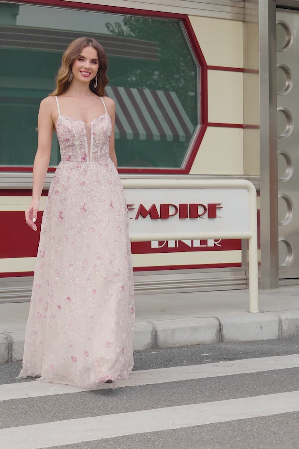 Stylish Pink A Line Spaghetti Straps Floral Beaded Prom Dress with Lace Up Back Stylish Pink A Line Spaghetti Straps Floral Beaded Prom Dress with Lace Up Back