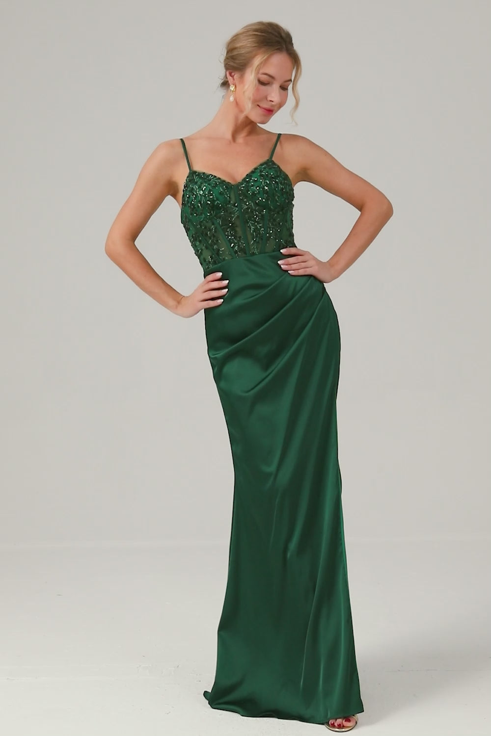 Dark Green Mermaid Spaghetti Straps Corset Satin Long Prom Dress with Slit Dark Green Mermaid Spaghetti Straps Corset Satin Long Prom Dress with Slit