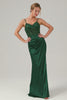 Dark Green Mermaid Spaghetti Straps Corset Satin Long Prom Dress with Slit Dark Green Mermaid Spaghetti Straps Corset Satin Long Prom Dress with Slit