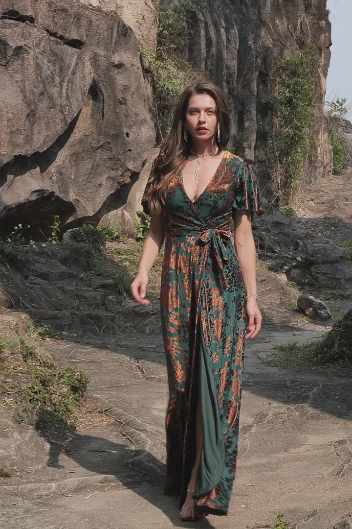 A-Line V Neck Dark Green Burnout Velvet Floor Length Prom Dress with Short Sleeve A-Line V Neck Dark Green Burnout Velvet Floor Length Prom Dress with Short Sleeve