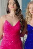Sparkly Fuchsia Mermaid Spaghetti Straps V-Neck Sequin Long Prom Dress With Split Sparkly Fuchsia Mermaid Spaghetti Straps V-Neck Sequin Long Prom Dress With Split