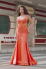 Sparkly Orange Mermaid Spaghetti Straps Beaded Corset Prom Dress with Lace Sparkly Orange Mermaid Spaghetti Straps Beaded Corset Prom Dress with Lace