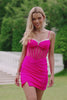 Glitter Fuchsia Beaded Tight Corset Short Homecoming Dress with Slit Glitter Fuchsia Beaded Tight Corset Short Homecoming Dress with Slit