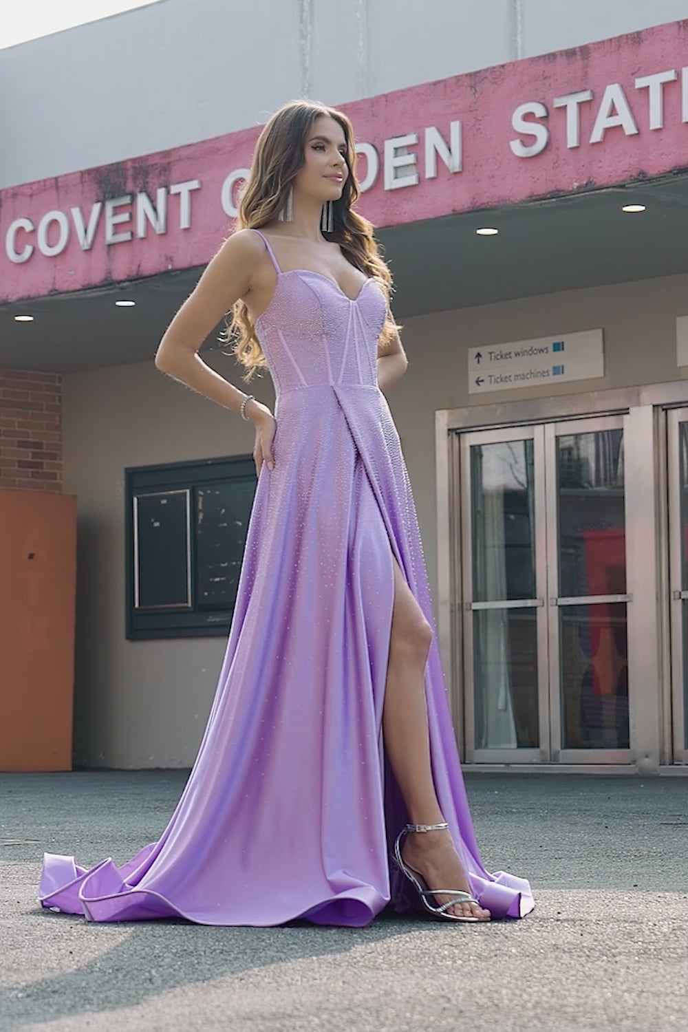 Lilac Mermaid V Neck Open Back Beaded Appliques Prom Dresses with Slit Lilac Mermaid V Neck Open Back Beaded Appliques Prom Dresses with Slit