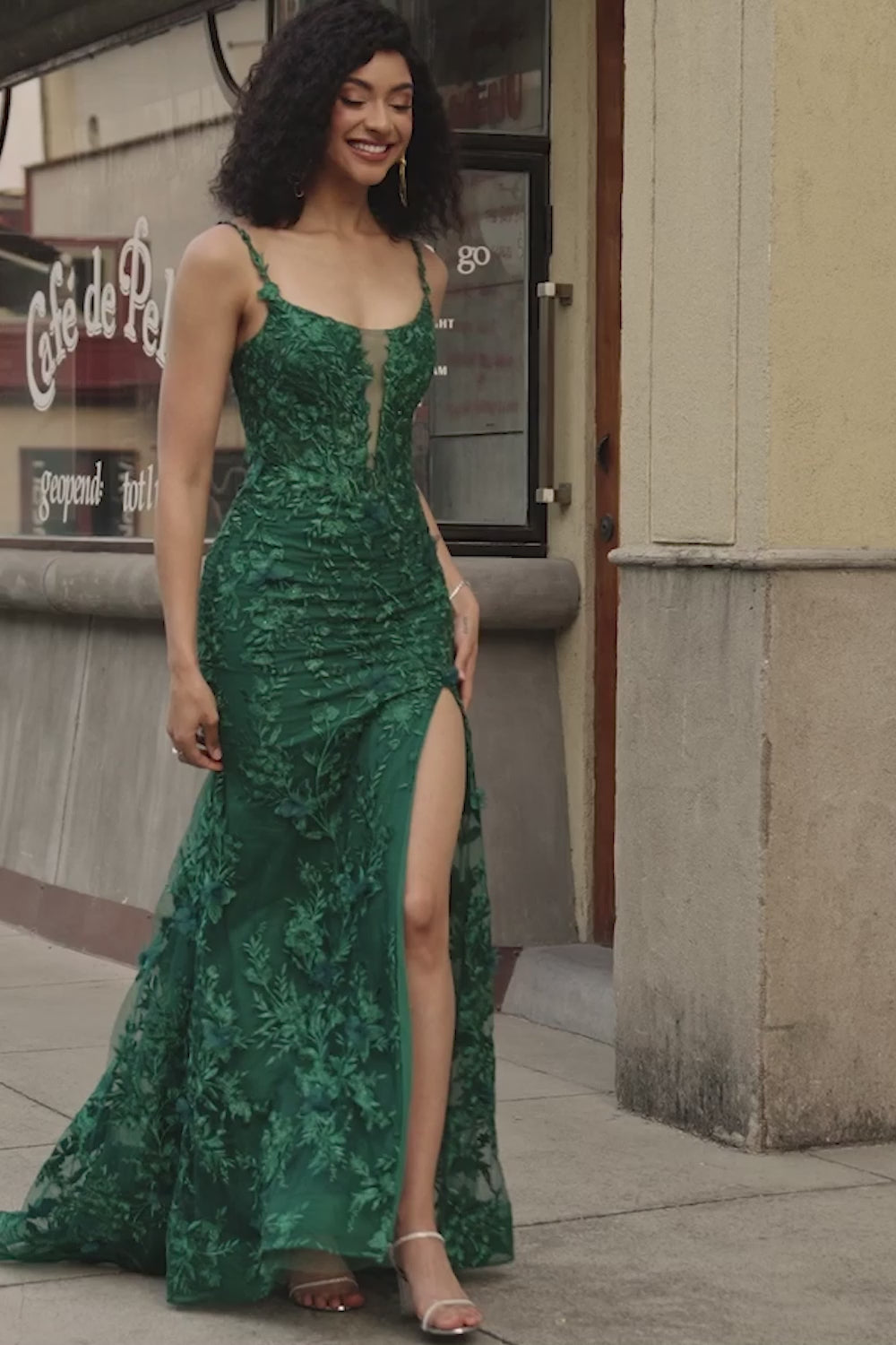 Dark Green Mermaid Spaghetti Straps Long Prom Dress with Appliques Dark Green Mermaid Spaghetti Straps Long Prom Dress with Appliques