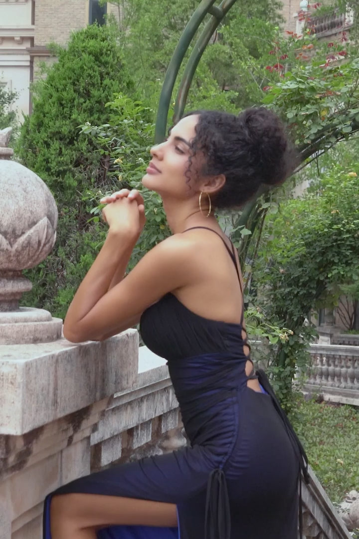 Sheath Spaghetti Straps Black Blue Floor Length Bridesmaid Dress Sheath Spaghetti Straps Black Blue Floor Length Bridesmaid Dress