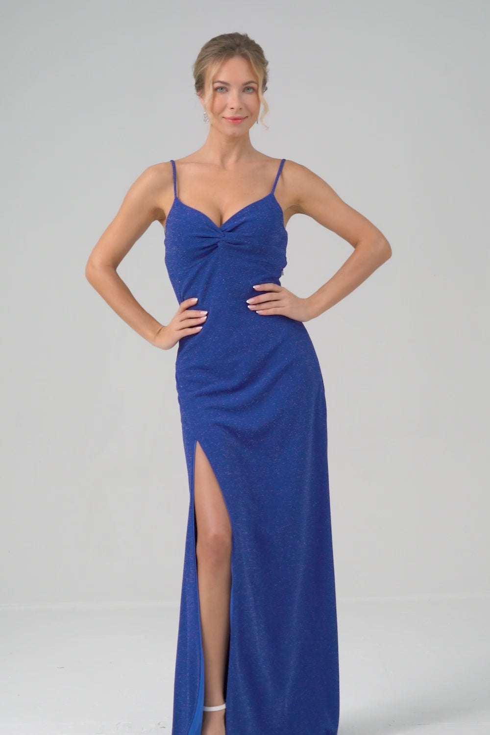 Sparkly Dark Blue Mermaid Twist Front Bridesmaid Dress with Slit Sparkly Dark Blue Mermaid Twist Front Bridesmaid Dress with Slit