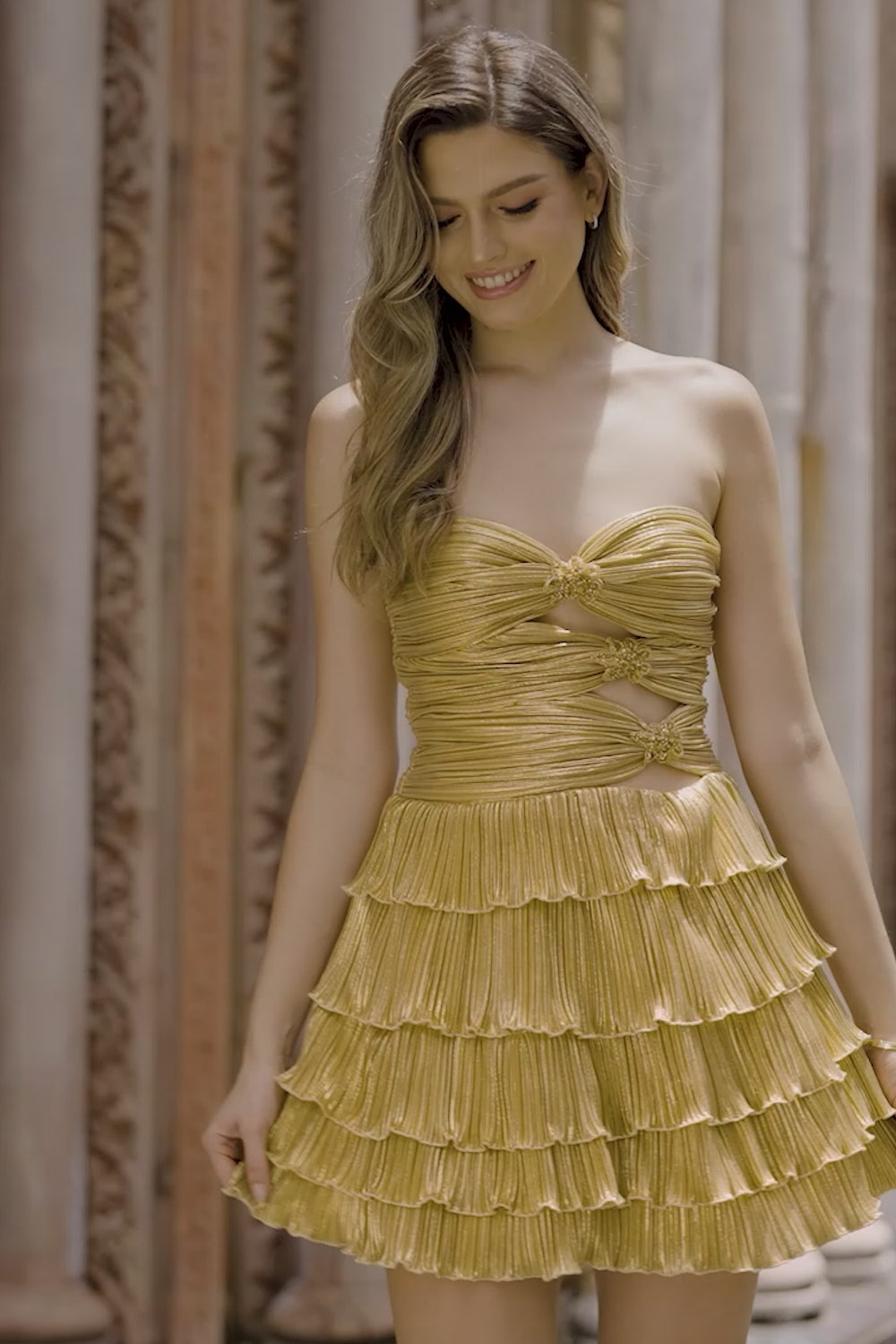Sparkly Golden Floral Metallic Sweetheart Short Homecoming Dress with Pleated Sparkly Golden Floral Metallic Sweetheart Short Homecoming Dress with Pleated