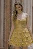 Sparkly Golden Floral Metallic Sweetheart Short Homecoming Dress with Pleated Sparkly Golden Floral Metallic Sweetheart Short Homecoming Dress with Pleated