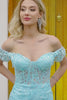 Stylish Mermaid Off the Shoulder Sky Blue Long Prom Dress with Lace Ruffles Stylish Mermaid Off the Shoulder Sky Blue Long Prom Dress with Lace Ruffles