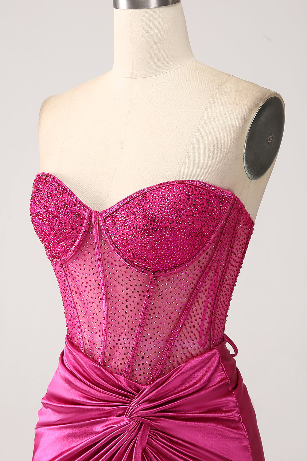 Fuchsia Mermaid Sweetheart Pleated Long Corset Satin Prom Dress With Slit Fuchsia Mermaid Sweetheart Pleated Long Corset Satin Prom Dress With Slit