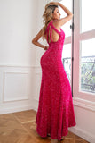 Fuchsia Sequin Long Prom Dress with Slit Fuchsia Sequin Long Prom Dress with Slit