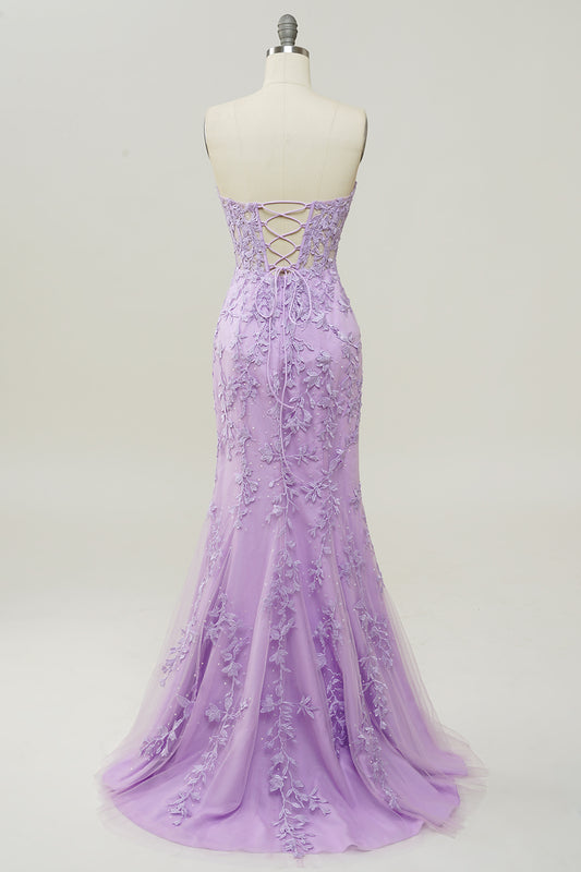 Lilac Strapless Prom Dress with Appliques