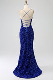 Sparkly Fuchsia Mermaid Spaghetti Straps V-Neck Sequin Long Prom Dress With Split Sparkly Fuchsia Mermaid Spaghetti Straps V-Neck Sequin Long Prom Dress With Split