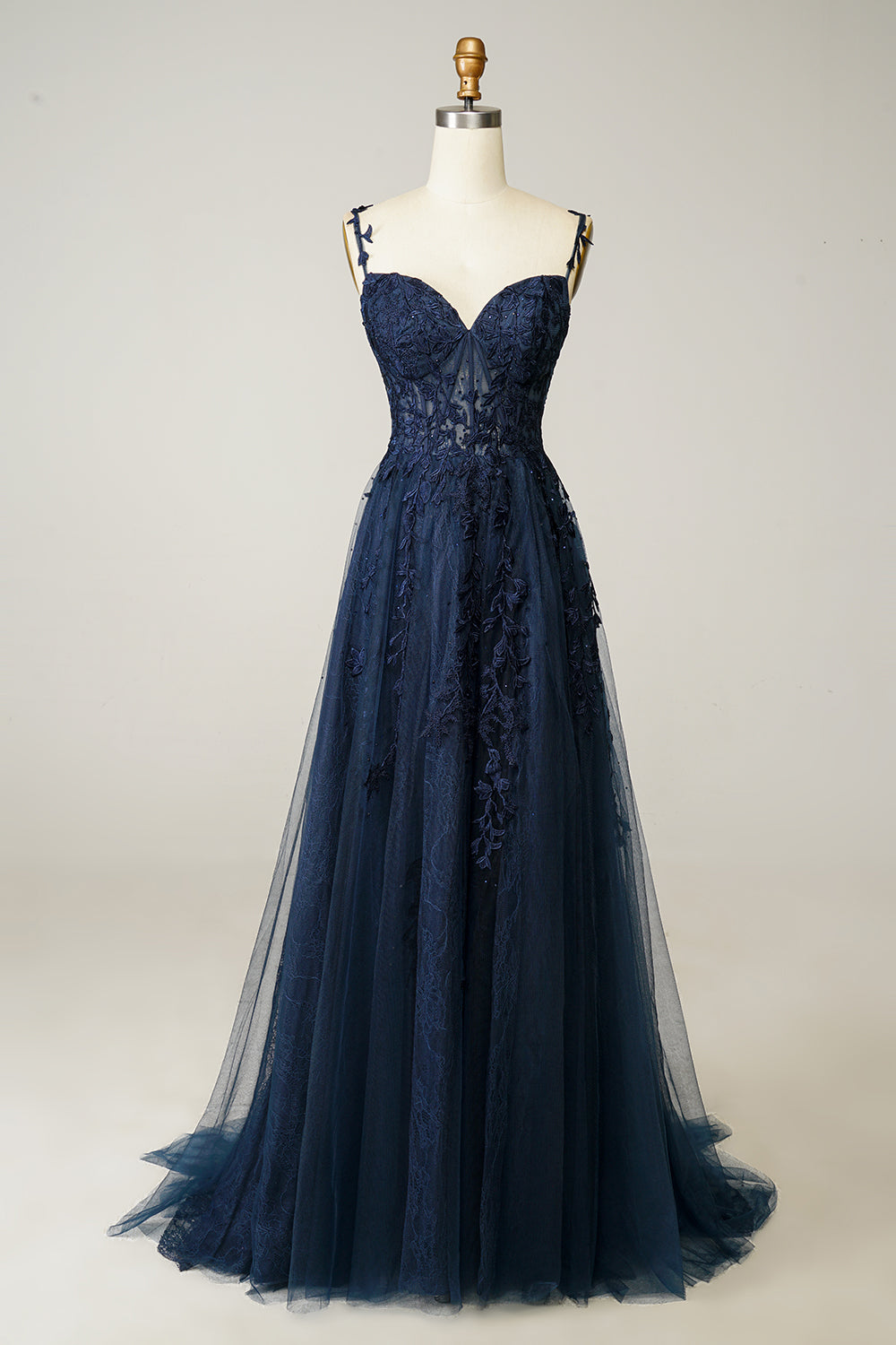 ZAPAKASA Women Navy Prom Dress A Line Spaghetti Straps Party Dress with