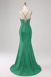 Stunning Black Mermaid Spaghetti Straps Corset Prom Dress with Split Front Stunning Black Mermaid Spaghetti Straps Corset Prom Dress with Split Front