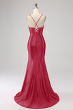 Stunning Black Mermaid Spaghetti Straps Corset Prom Dress with Split Front Stunning Black Mermaid Spaghetti Straps Corset Prom Dress with Split Front