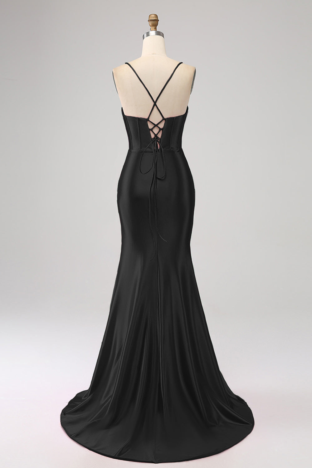 Stunning Black Mermaid Spaghetti Straps Corset Prom Dress with Split Front Stunning Black Mermaid Spaghetti Straps Corset Prom Dress with Split Front