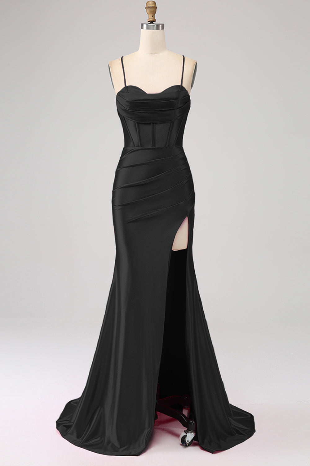 Stunning Black Mermaid Spaghetti Straps Corset Prom Dress with Split Front Stunning Black Mermaid Spaghetti Straps Corset Prom Dress with Split Front
