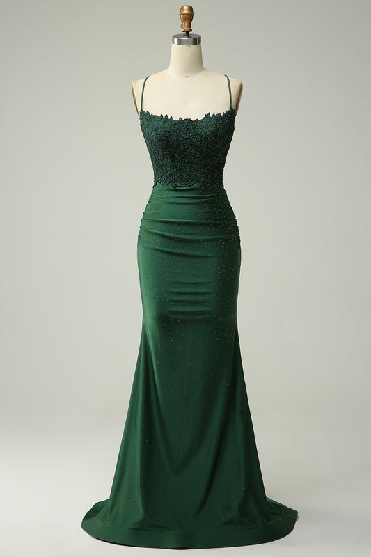 Prom Dress Dark Green Spaghetti Straps Mermaid Evening Dress