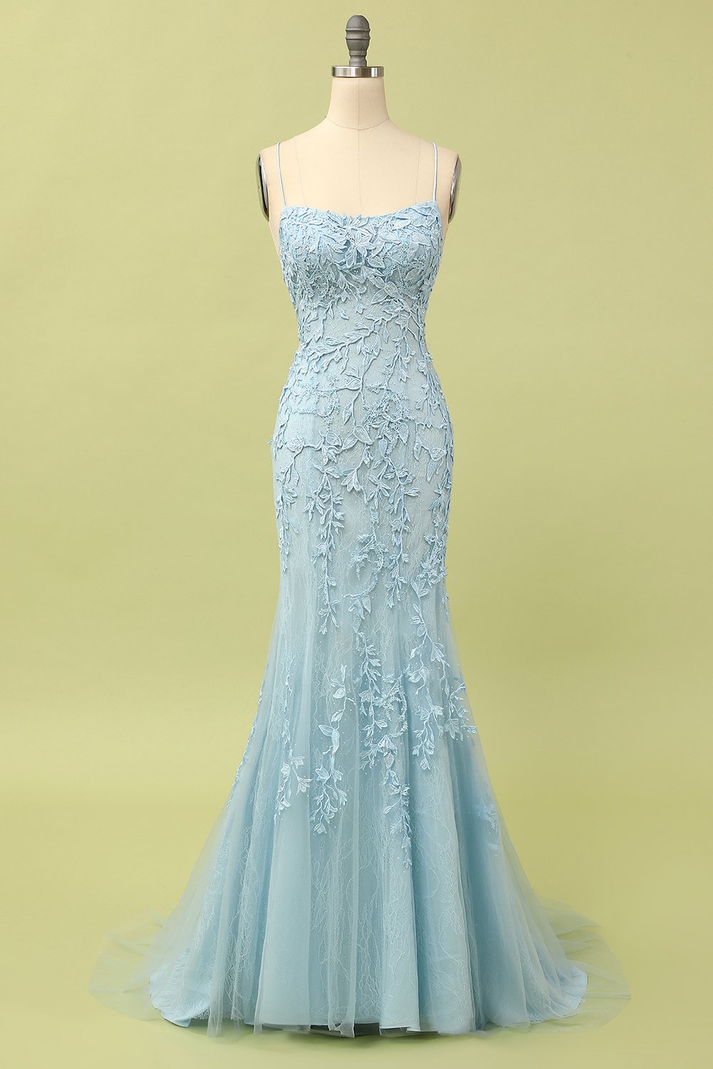 ZAPAKASA Woman Mermaid Blue Long Prom Dress Spaghetti Straps Backless Evening Dress ZAPAKASA Woman Mermaid Blue Long Prom Dress Spaghetti Straps Backless Evening Dress