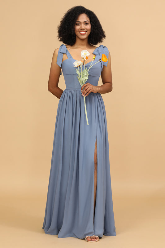 Straps Sweetheart Grey Blue Bridesmaid Dress