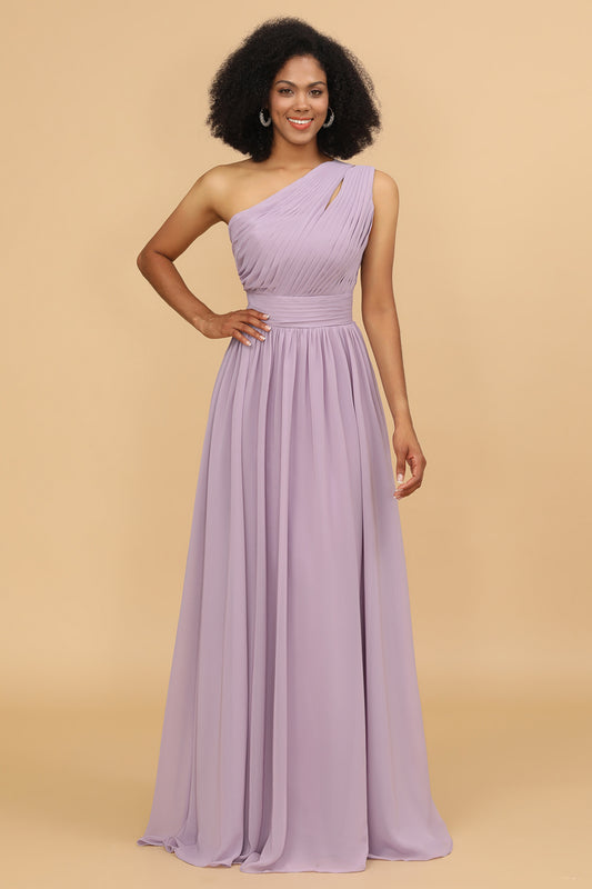 Lilac One Shoulder Chiffon Bridesmaid Dress