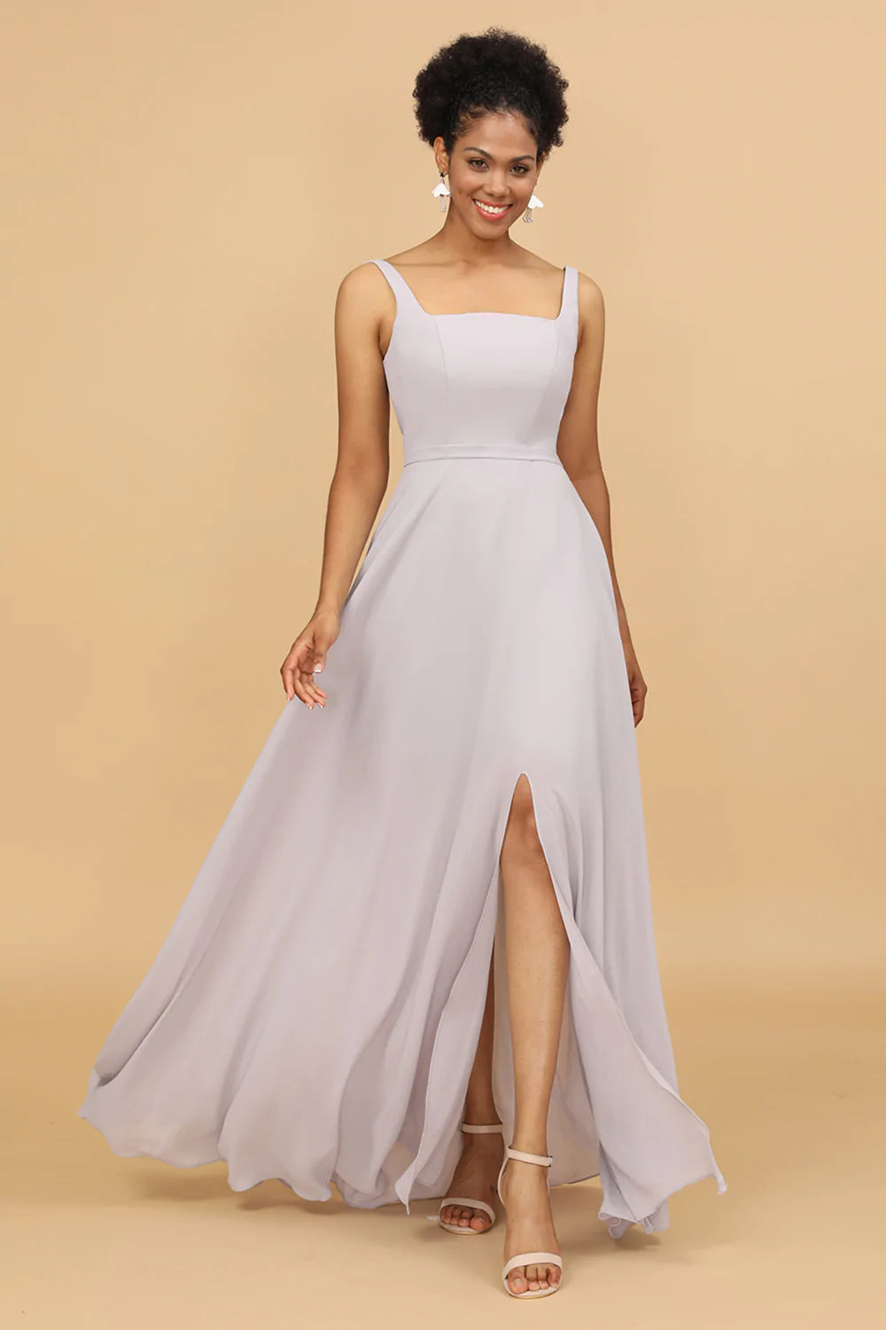 Zapakasa Women Grey Bridesmaid Dress Square Neck Chiffon Wedding
