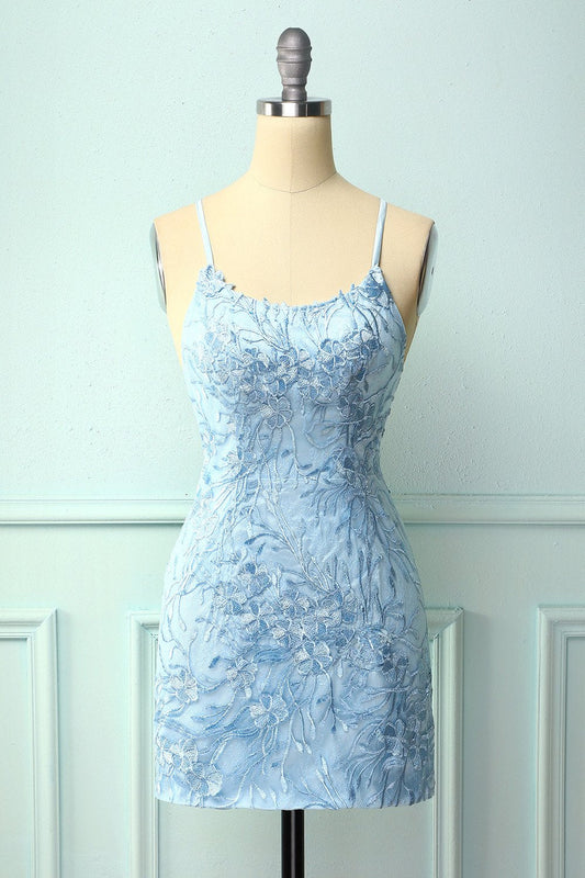 Light Blue Tight Homecoming Dress with Appliques