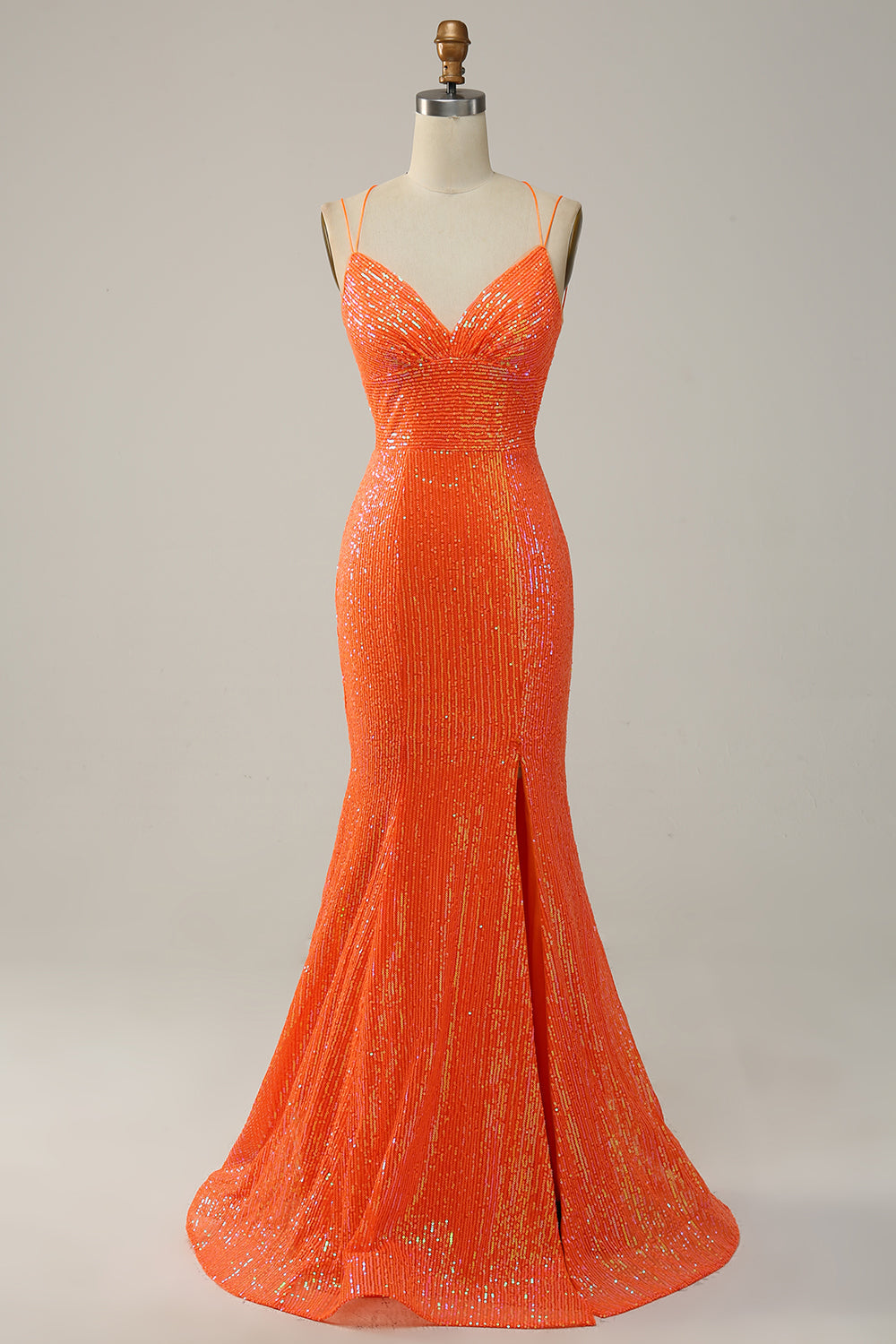 Zapaka Women Orange Sequins Long Prom Dress Mermaid V Neck Evening Wear with Criss Cross Back Zapaka Women Orange Sequins Long Prom Dress Mermaid V Neck Evening Wear with Criss Cross Back