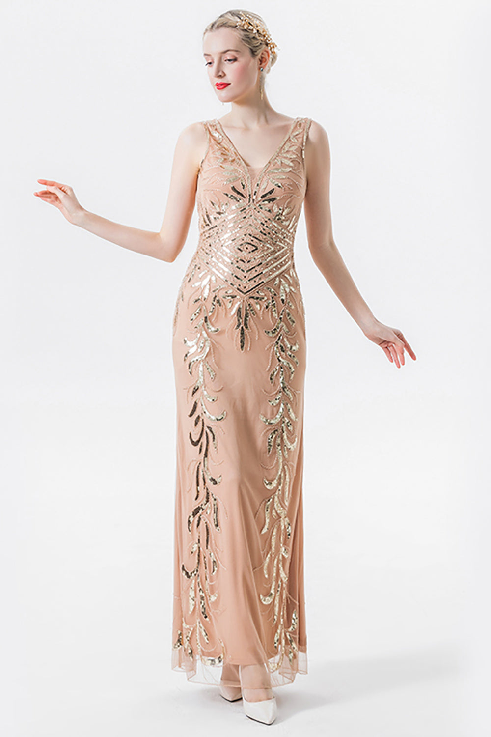 Zapakasa Women Sparkly Champagne Beaded Mother of the Bride Dress V-Neck Mermaid Sequins Wedding Guest Dress Zapakasa Women Sparkly Champagne Beaded Mother of the Bride Dress V-Neck Mermaid Sequins Wedding Guest Dress