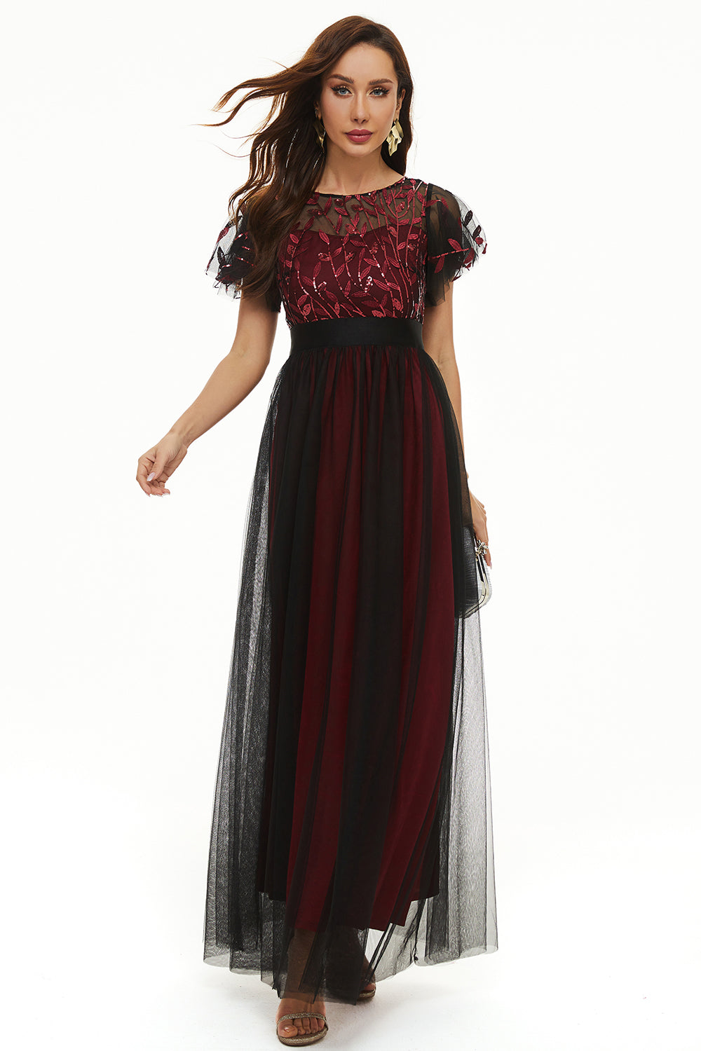 Zapaka Women Mother of Bride Dress Sequins Tulle Long Formal Dress, Black Red / 4XL Zapaka Women Mother of Bride Dress Sequins Tulle Long Formal Dress, Black Red / 4XL