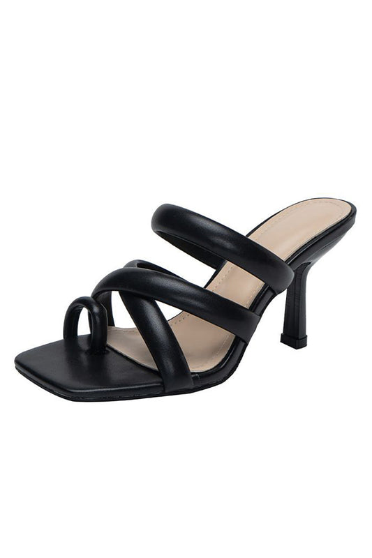 Black Cutout Square Toe High Heel Sandals