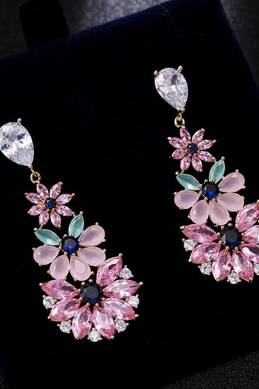 Pink Rhinestone Teardrop Dangle Earrings