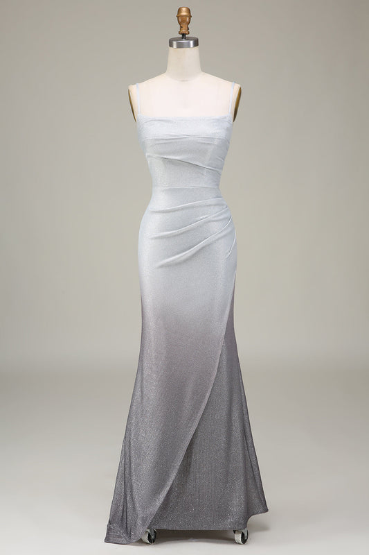 Grey Mermaid Sparkly Prom Dress with Pleated