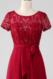 Burgundy Asymmetrical Sparkly Sequin Mother of Bride Dress with Appliques Burgundy Asymmetrical Sparkly Sequin Mother of Bride Dress with Appliques