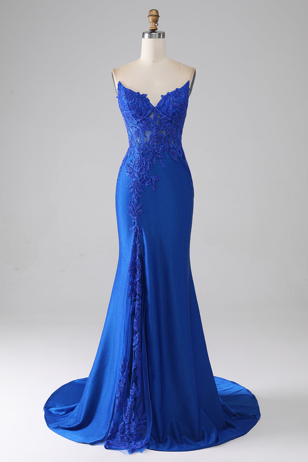 Zapakasa Women Royal Blue Prom Dress Mermaid Strapless Long Beaded Formal Dress With Appliques Zapakasa Women Royal Blue Prom Dress Mermaid Strapless Long Beaded Formal Dress With Appliques