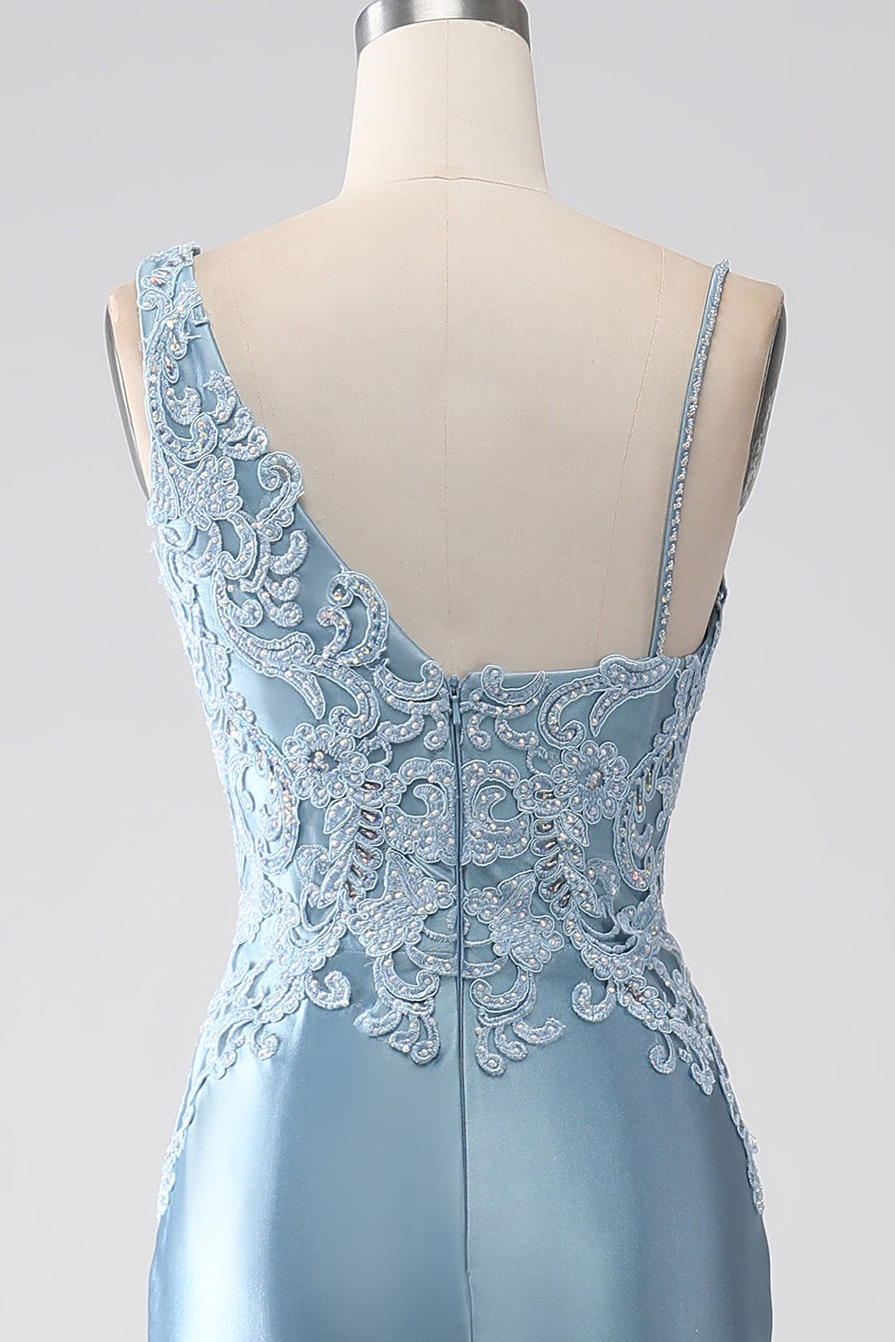 Grey Blue Mermaid Spaghetti Straps Long Beaded Prom Dress With Appliques Grey Blue Mermaid Spaghetti Straps Long Beaded Prom Dress With Appliques