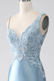 Grey Blue Mermaid Spaghetti Straps Long Beaded Prom Dress With Appliques Grey Blue Mermaid Spaghetti Straps Long Beaded Prom Dress With Appliques