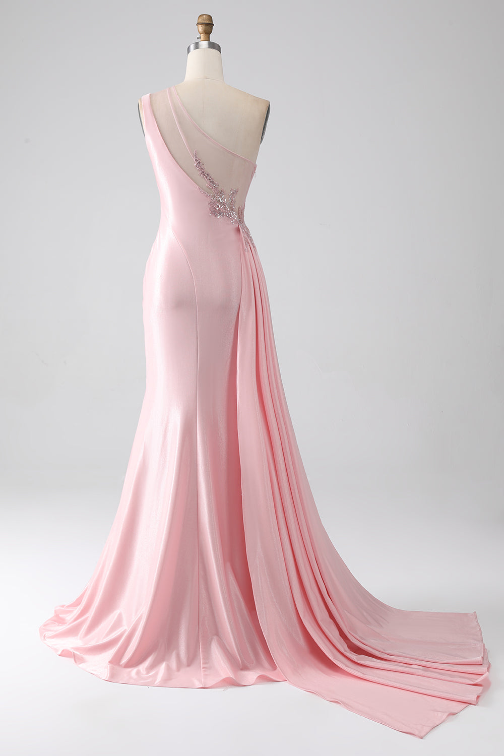 Pink Mermaid One Shoulder Sequins Appliques Ruched Prom Dress With Slit Pink Mermaid One Shoulder Sequins Appliques Ruched Prom Dress With Slit